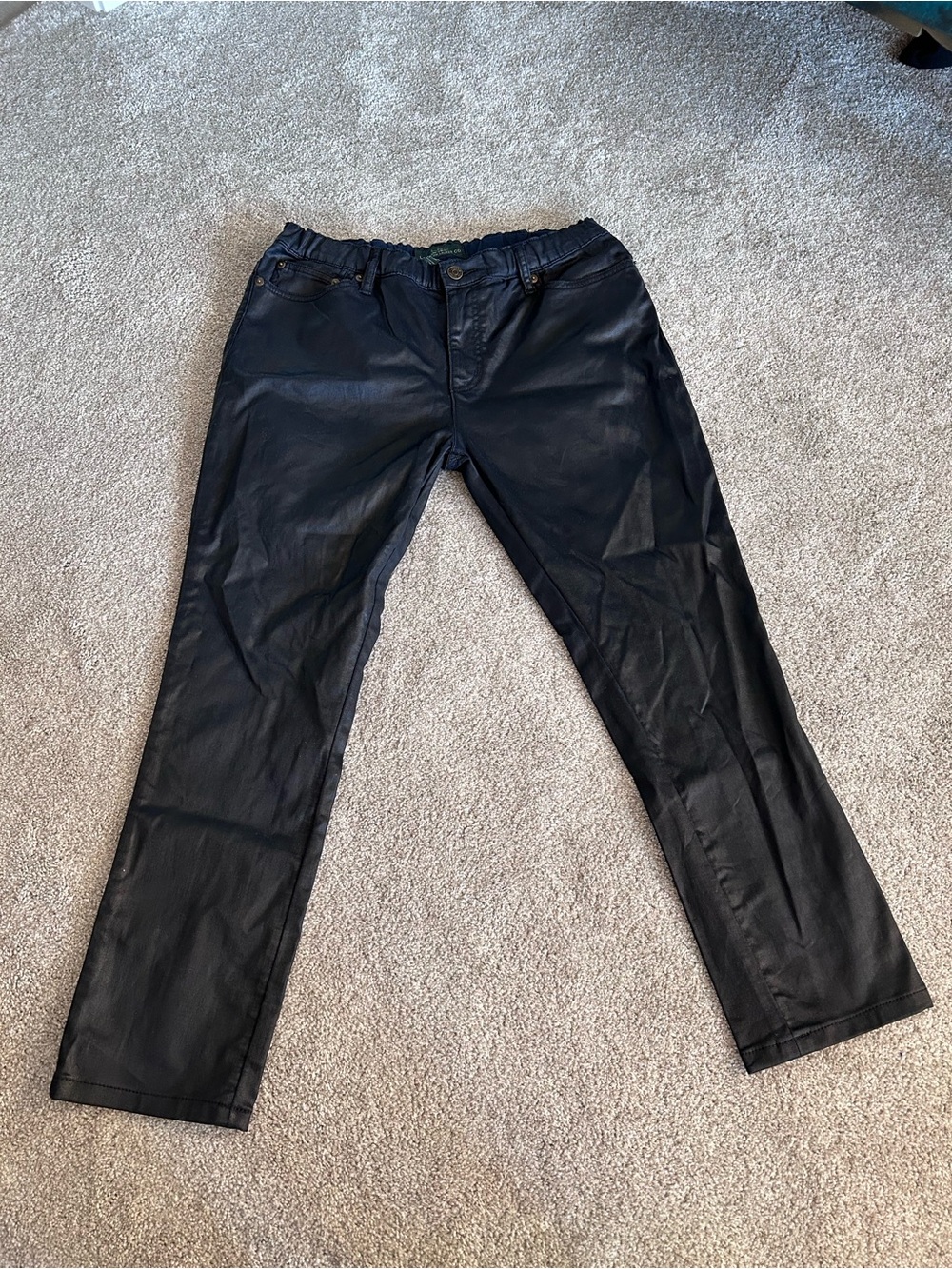 Lauren Jeans Co Ralph Lauren Black Metallic Shiny Straight Leg Waxed Denim Pants